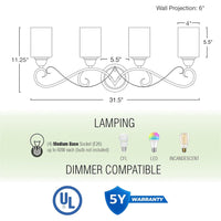Villa 31" Traditional 4-Light Vanity / Bathroom Light