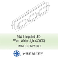 Everett 24" Modern 3-Light 30W Integrated LED (180W eq.) Bathroom / Vanity Light