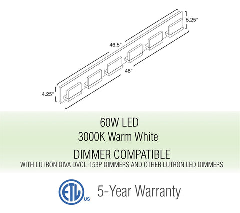 Everett 48" Modern 6-Light 60W Integrated LED (360W eq.) Bathroom / Vanity Light