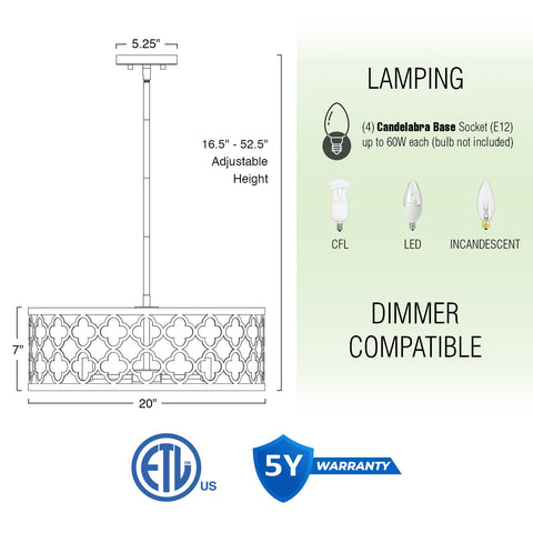 Sutton 20" 4-Light Modern Chandelier