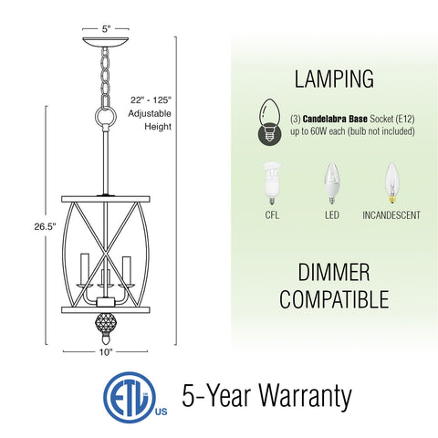 Eleanor 27" 3-Light Modern Foyer Light Pendant Chandelier