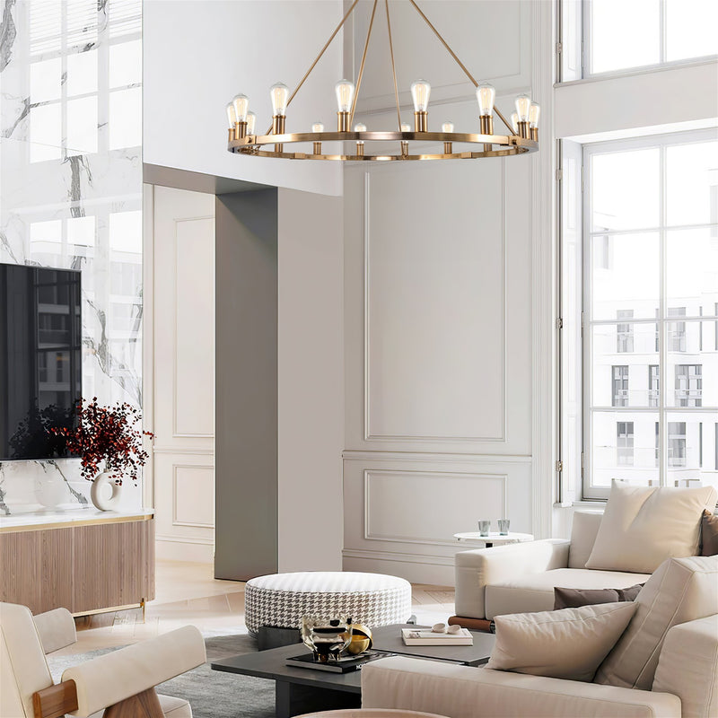 Homestead 48" 16-Light Large Rustic Farmhouse Wagon Wheel Kitchen Island Chandelier