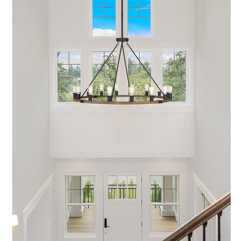 Jericho 48" Large Farmhouse Wagon Wheel Foyer Chandelier