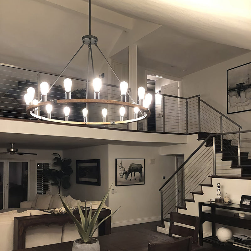 Homestead 48" Large Farmhouse Wagon Wheel Foyer Chandelier