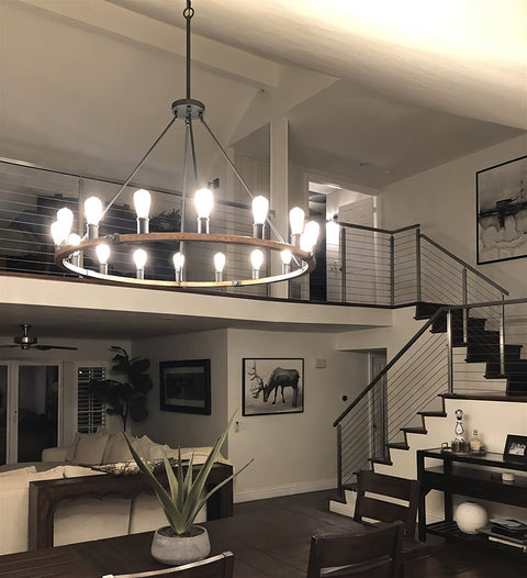 Homestead 48" Large Farmhouse Wagon Wheel Foyer Chandelier