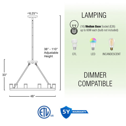 Homestead 48" Large Farmhouse Wagon Wheel Foyer Chandelier