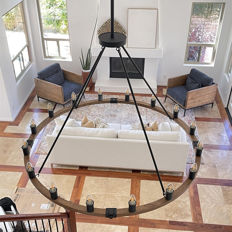 Homestead 48" Large Farmhouse Wagon Wheel Foyer Chandelier