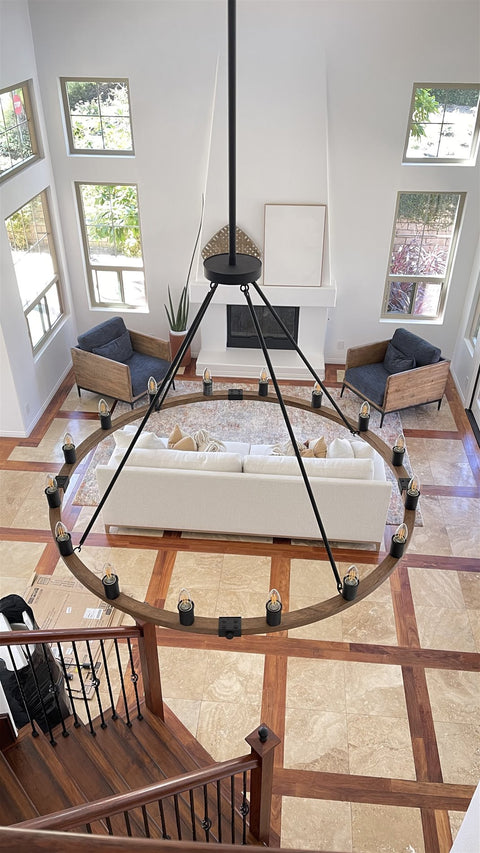 Homestead 48" Large Farmhouse Wagon Wheel Foyer Chandelier