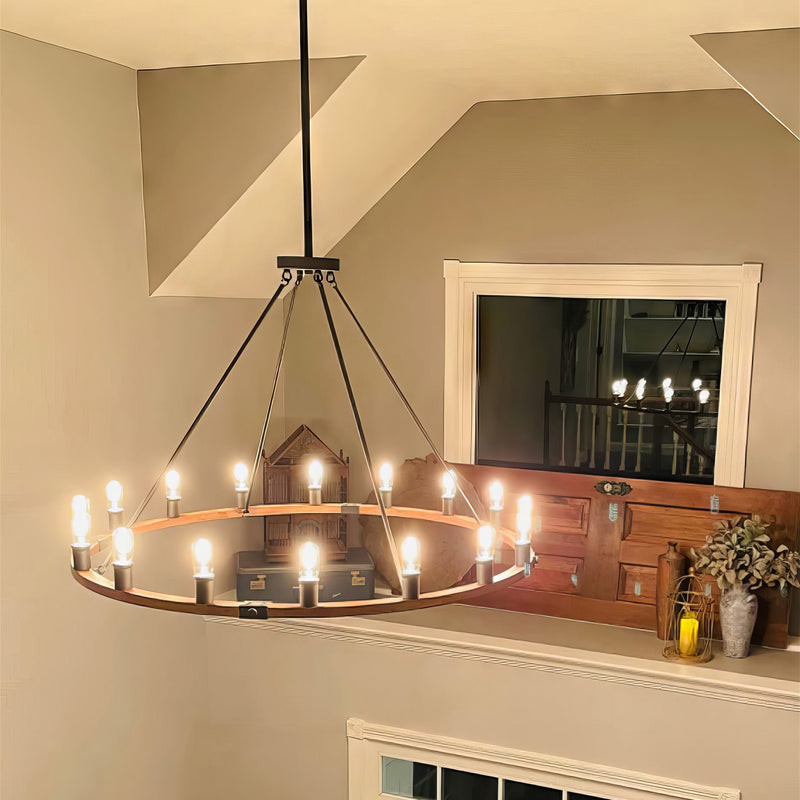 Homestead 48" Large Farmhouse Wagon Wheel Foyer Chandelier