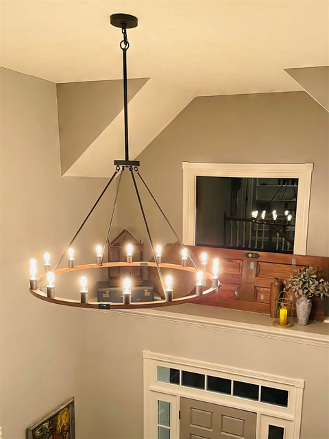 Homestead 48" Large Farmhouse Wagon Wheel Foyer Chandelier