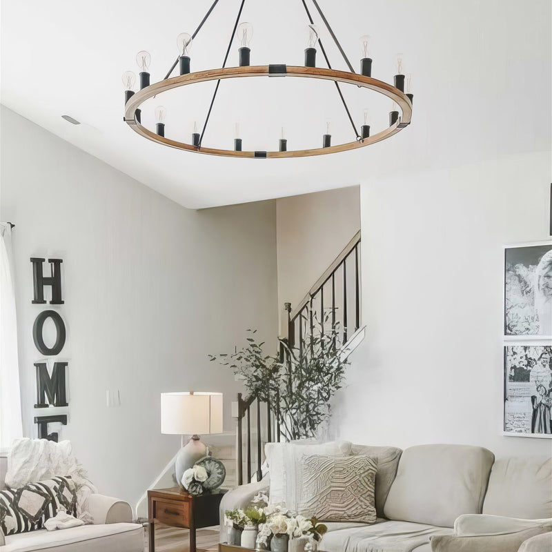 Homestead 48" Large Farmhouse Wagon Wheel Foyer Chandelier