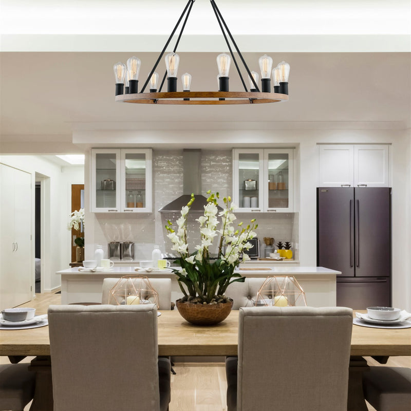 Homestead 36" 12-Light Large Rustic Farmhouse Wagon Wheel Kitchen Island Chandelier