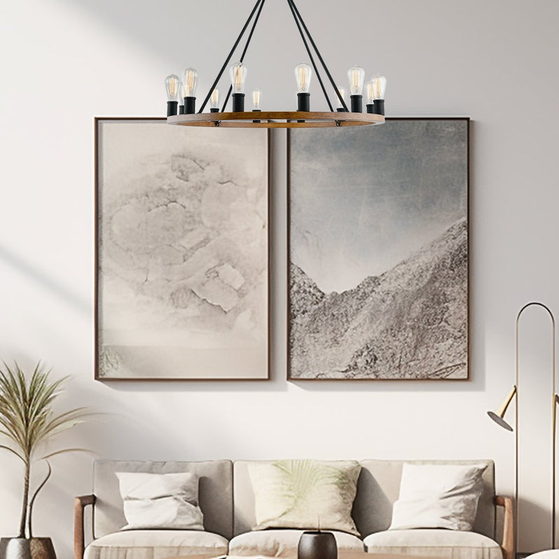 Homestead 36" 12-Light Large Rustic Farmhouse Wagon Wheel Kitchen Island Chandelier