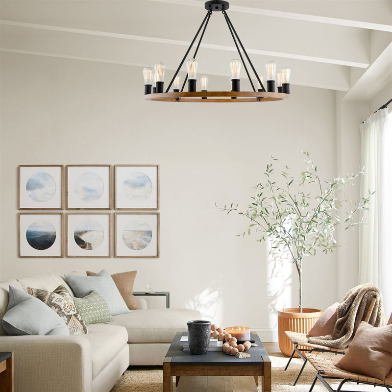 Homestead 36" 12-Light Large Rustic Farmhouse Wagon Wheel Kitchen Island Chandelier