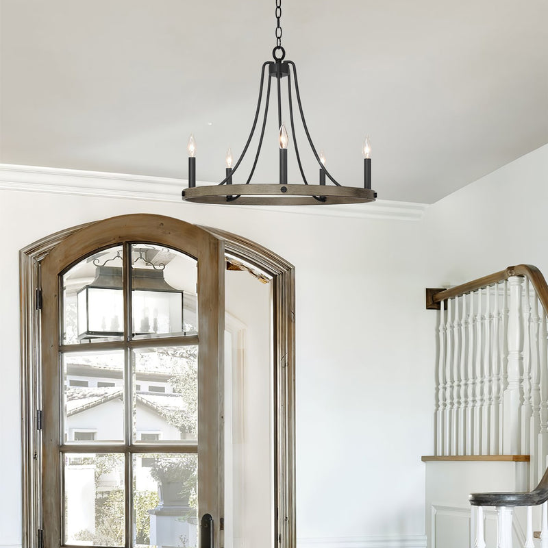 Fairbrook 25" 5-Light Rustic Farmhouse Wagon Wheel Kitchen Island Light / Chandelier