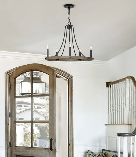 Fairbrook 25" 5-Light Rustic Farmhouse Wagon Wheel Kitchen Island Light / Chandelier