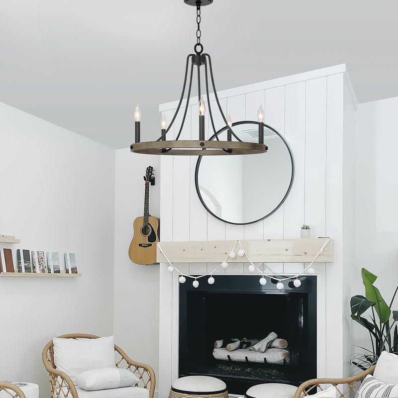 Fairbrook 25" 5-Light Rustic Farmhouse Wagon Wheel Kitchen Island Light / Chandelier