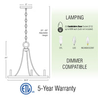 Fairbrook 25" 5-Light Rustic Farmhouse Wagon Wheel Kitchen Island Light / Chandelier
