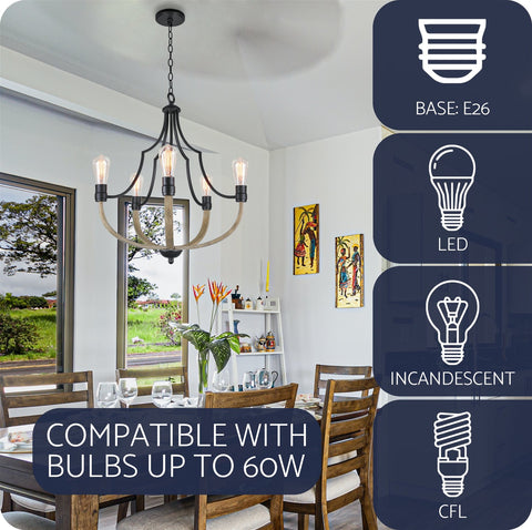 Sherwood 27" 5-Light Modern Farmhouse Chandelier