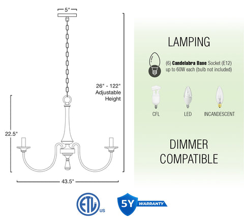 Sherbrooke 44" 6-Light French Country Large Chandelier
