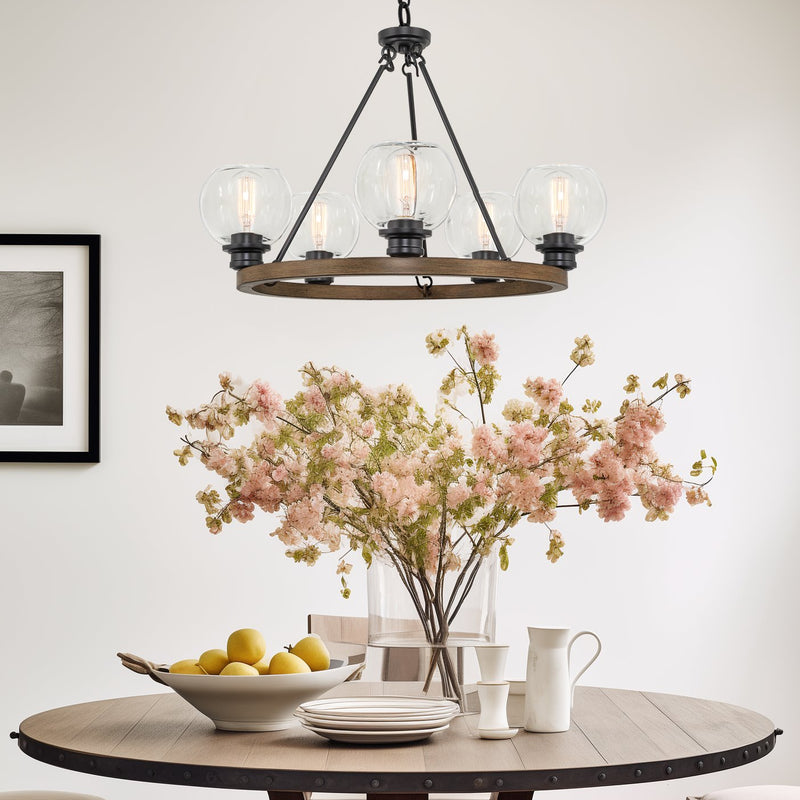 Elwood 25" 5-Light Industrial Rustic Farmhouse Wagon Wheel Chandelier