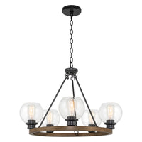 Elwood 25" 5-Light Industrial Rustic Farmhouse Wagon Wheel Chandelier
