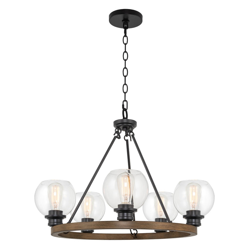 Elwood 25" 5-Light Industrial Rustic Farmhouse Wagon Wheel Chandelier