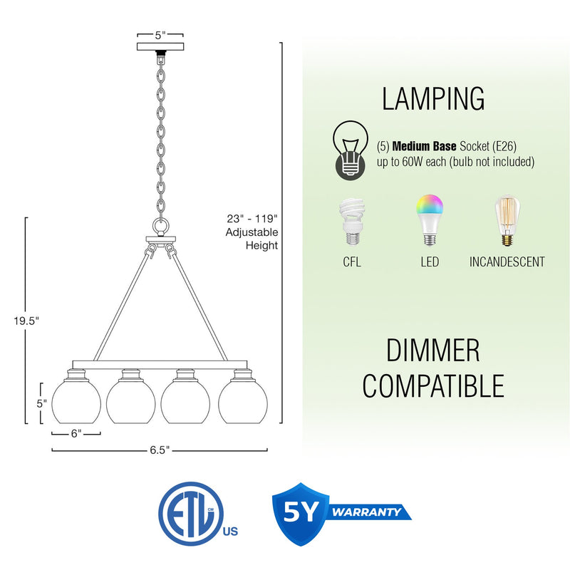 Elwood 25" 5-Light Industrial Rustic Farmhouse Wagon Wheel Chandelier