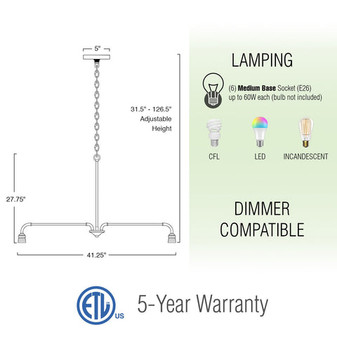 Everton 41" 6-Light Modern Chandelier