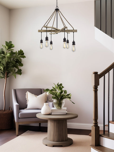 Marlo 28" 6-Light Farmhouse Pendant Chandelier