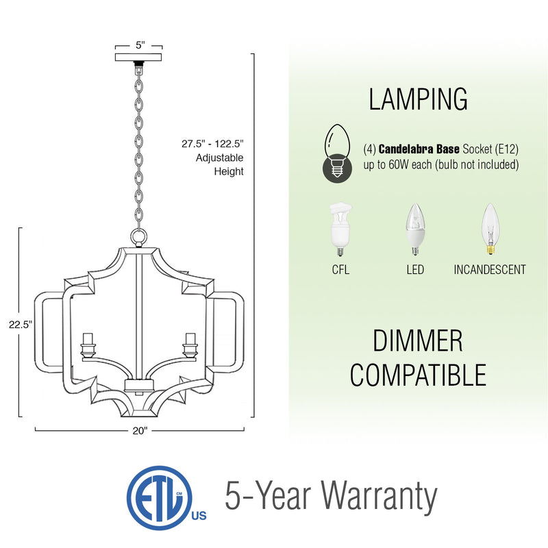 Atwood 23" 4-Light Farmhouse Pendant Light Chandelier