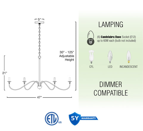 Archer 47" 6-Light Large Modern Chandelier
