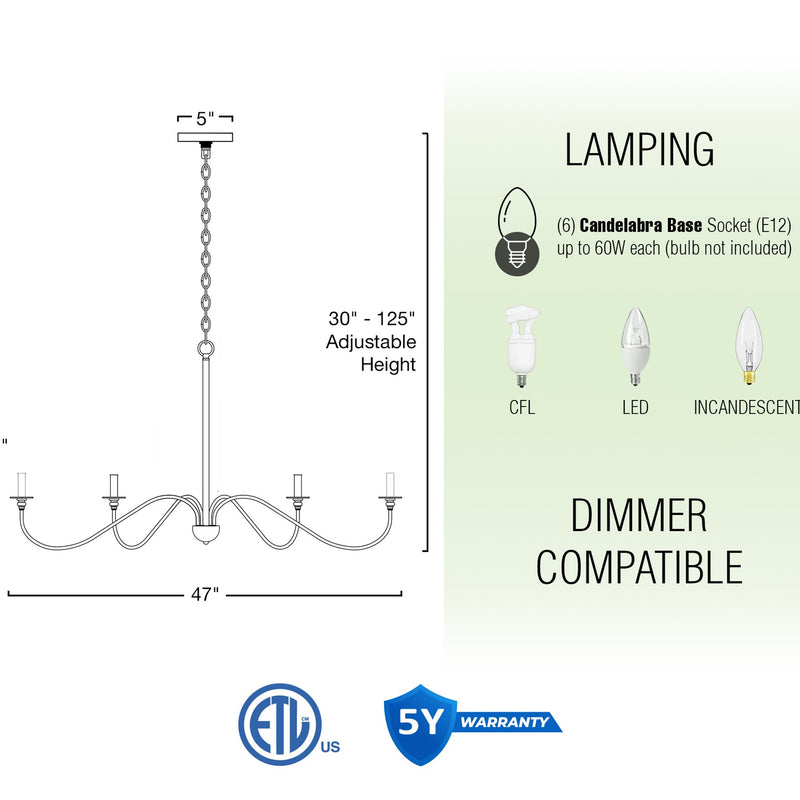 Archer 47" 6-Light Large Modern Chandelier