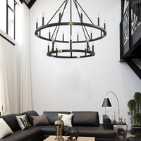 Homestead 41" 20-Light Large Industrial Rustic Farmhouse 2-tier Wagon Wheel Kitchen Island Chandelier