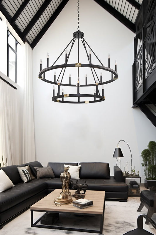 Homestead 41" 20-Light Large Industrial Rustic Farmhouse 2-tier Wagon Wheel Kitchen Island Chandelier