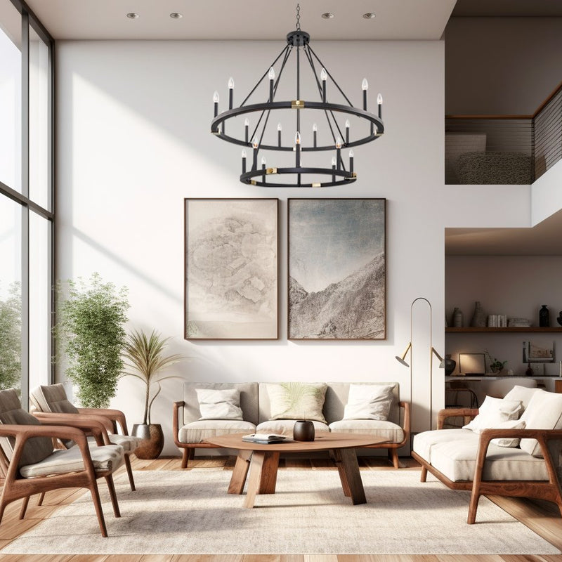 Homestead 41" 20-Light Large Industrial Rustic Farmhouse 2-tier Wagon Wheel Kitchen Island Chandelier