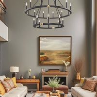 Homestead 41" 20-Light Large Industrial Rustic Farmhouse 2-tier Wagon Wheel Kitchen Island Chandelier