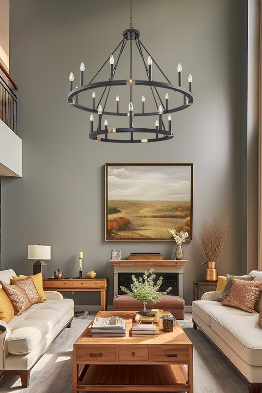 Homestead 41" 20-Light Large Industrial Rustic Farmhouse 2-tier Wagon Wheel Kitchen Island Chandelier