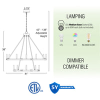 Homestead 41" 20-Light Large Industrial Rustic Farmhouse 2-tier Wagon Wheel Kitchen Island Chandelier