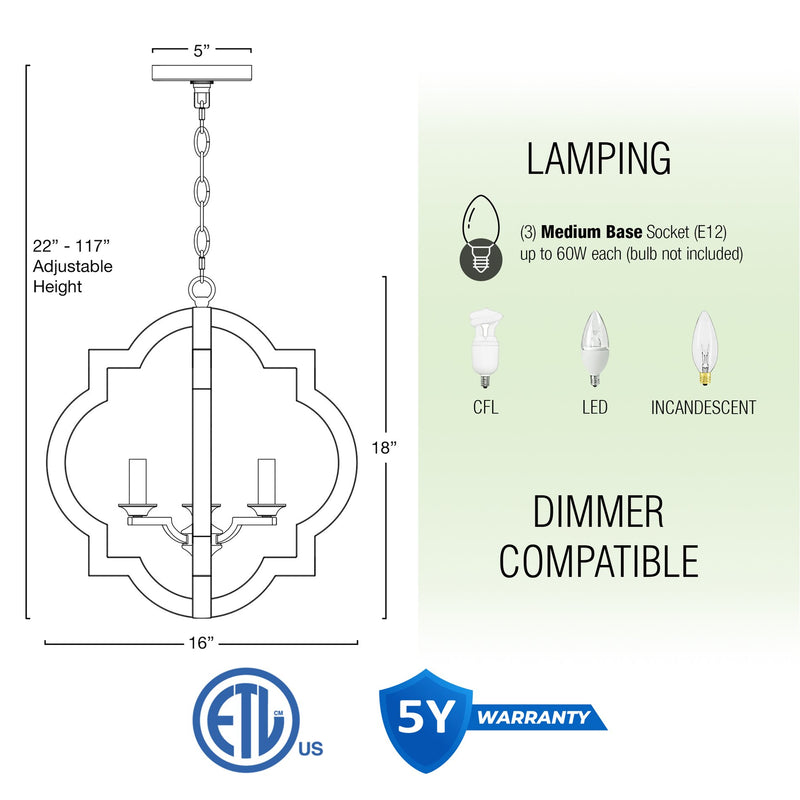 Roman 18" 3-Light Farmhouse Pendant Light