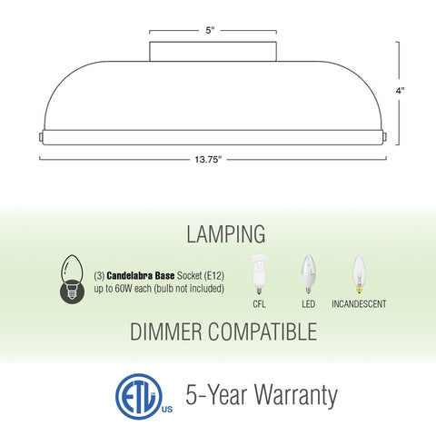 Alston 14" 3-Light Modern Semi Flush Mount Close to Ceiling Light