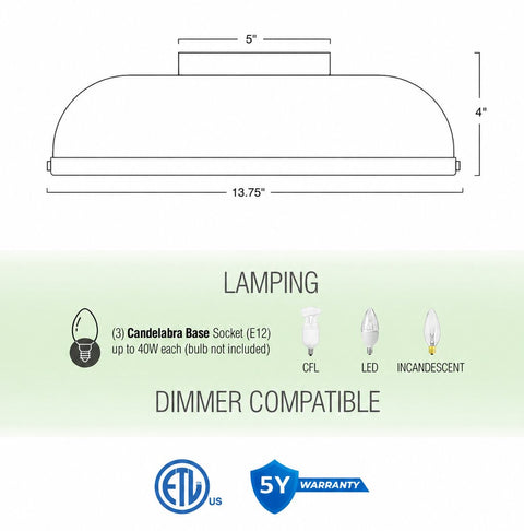 Alston 14" 3-Light Modern Semi Flush Mount Close to Ceiling Light