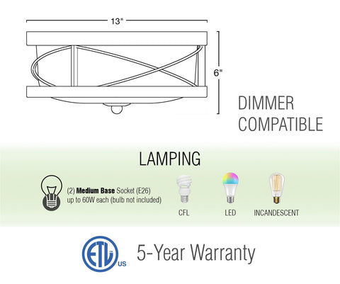 Blaylock 13" 2-Light Modern Farmhouse Flush Mount Ceiling Light