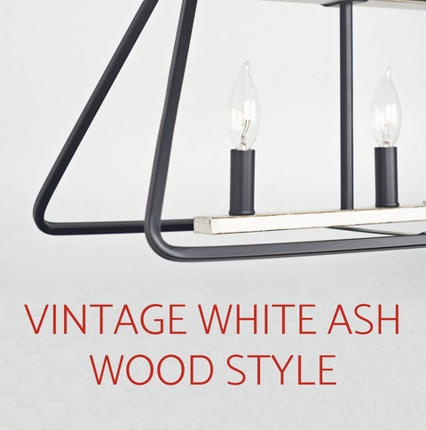 Kira Home Linden 32" 4-Light Modern Farmhouse Kitchen Island Light, Black + White Ash Wood Style Finish