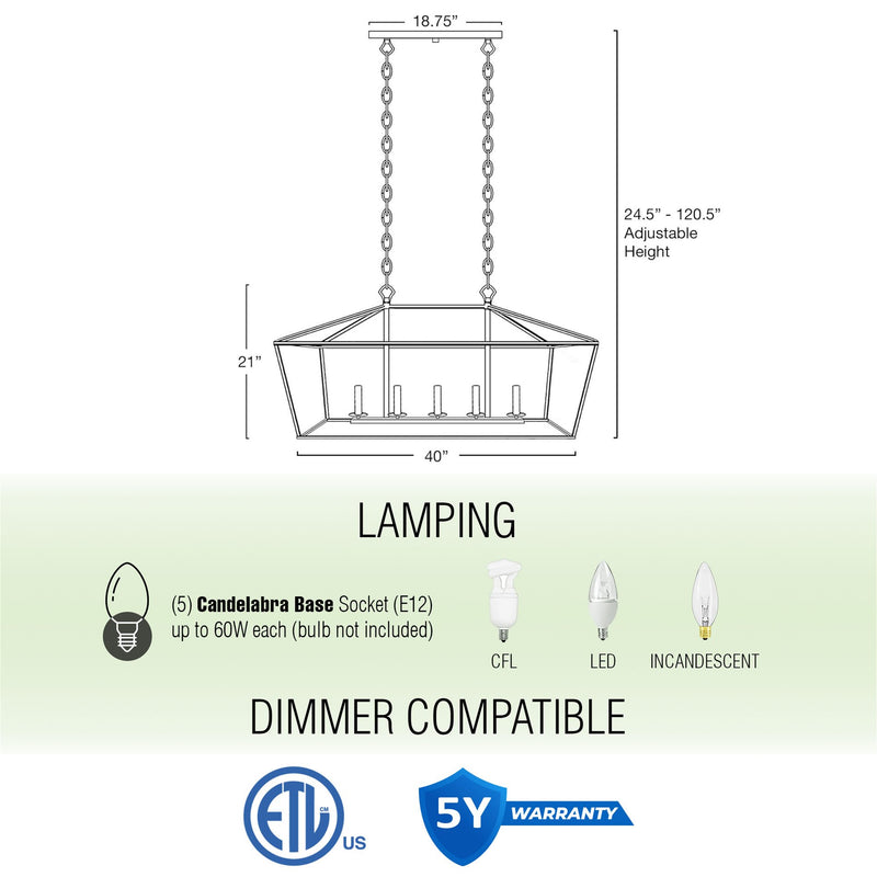 Burke 40" 5-Light Large Modern Lantern Island Light