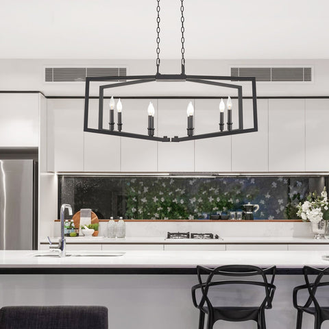 Brantley 37" 8-Light Large Industrial Lantern Kitchen Island Light