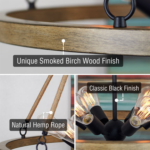 Belmont 28" 6-Light Modern Farmhouse Natural Hemp Rope Wagon Wheel Chandelier