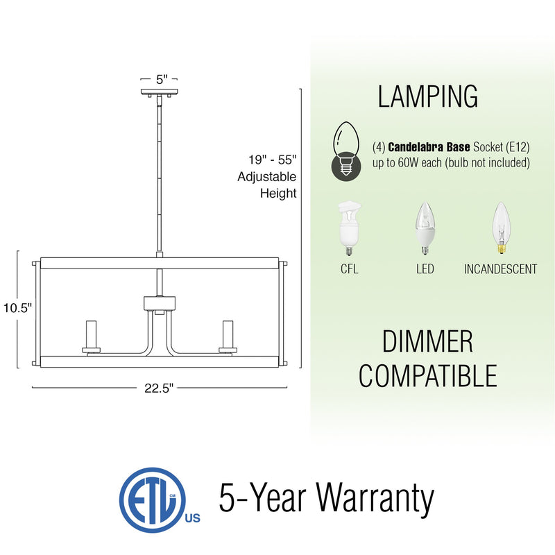 Vista 23" 4-Light Modern Farmhouse Drum Pendant Light