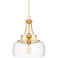 Kira Home Royale 17" Modern Pendant Light + Clear Glass Schoolhouse Shade, Adjustable Hanging Height, Cool Brass Finish