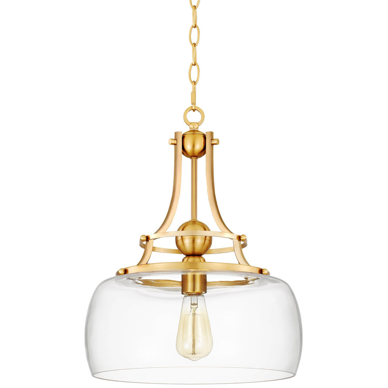 Kira Home Royale 17" Modern Pendant Light + Clear Glass Schoolhouse Shade, Adjustable Hanging Height, Cool Brass Finish